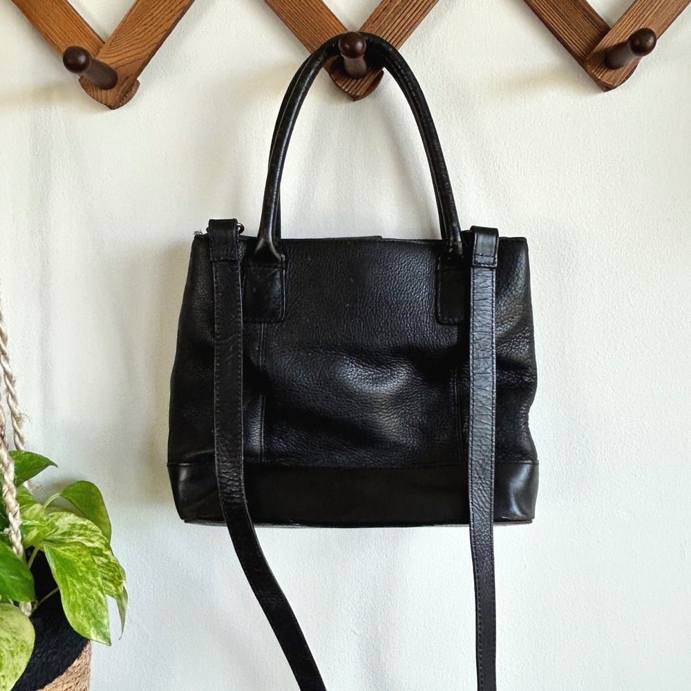 Wilsons Leather Black Pebbled Leather Crossbody Tote Handbag Multi-Compartment